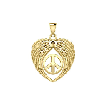 Feel the Tranquil in Angels Wings Solid Gold Pendant with Peace GPD5455 - Jewelry